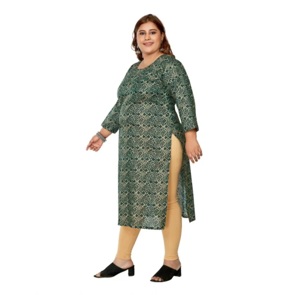 Women's Casual 3/4th Sleeve Golden Foil Printed Capsule Cotton Straight Kurti (Dark Green) - Image 5