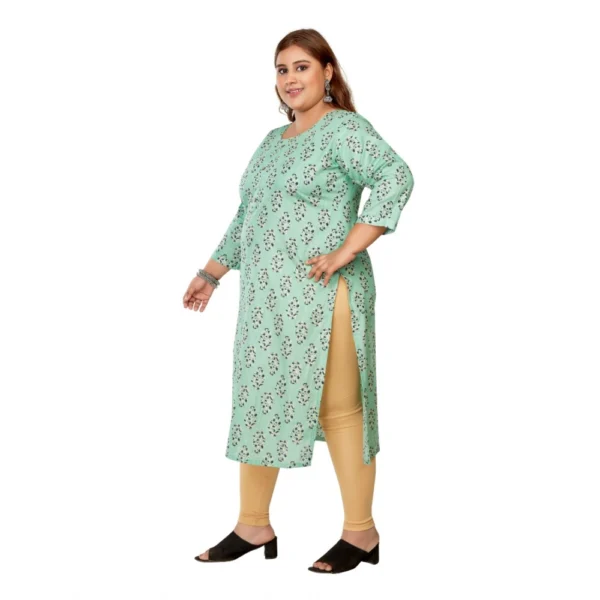 Women's Casual 3/4th Sleeve Golden Foil Printed Pure Cotton Straight Kurti (Pista Green) - Image 5