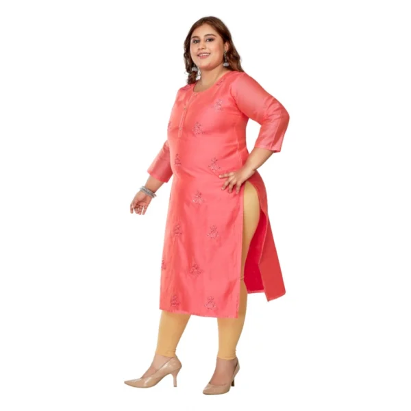 Women's Casual 3/4th Sleeve Mirror Embroided Rayon Straight Kurti (Pink) - Image 5