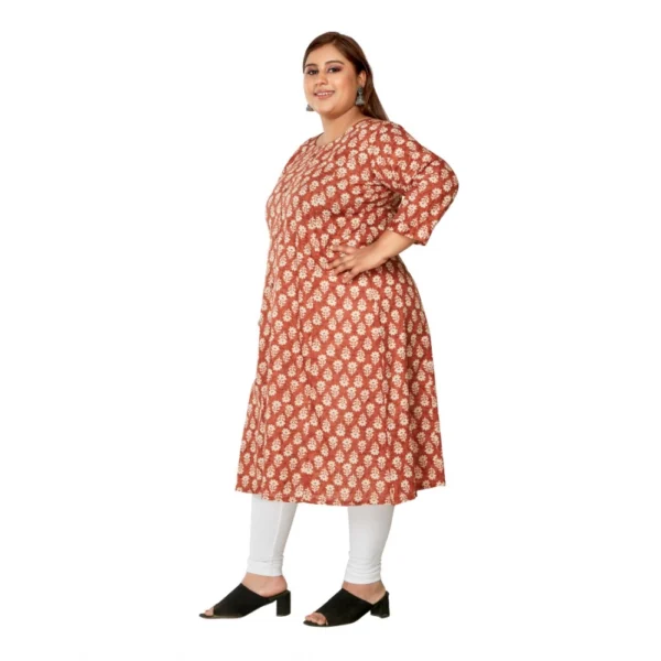 Women's Casual 3/4th Sleeve Printed Pure Cotton Prince Cut A-Line Kurti (Red) - Image 5