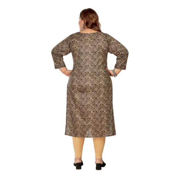 Women's Casual 3/4th Sleeve Golden Foil Printed Capsule Cotton Straight Kurti (Brown) - Image 4