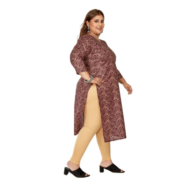 Women's Casual 3/4th Sleeve Golden Foil Printed Capsule Cotton Straight Kurti (Maroon) - Image 7