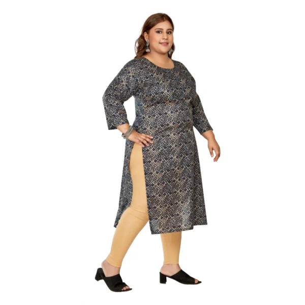 Women's Casual 3/4th Sleeve Golden Foil Printed Capsule Cotton Straight Kurti (Navy Blue) - Image 7