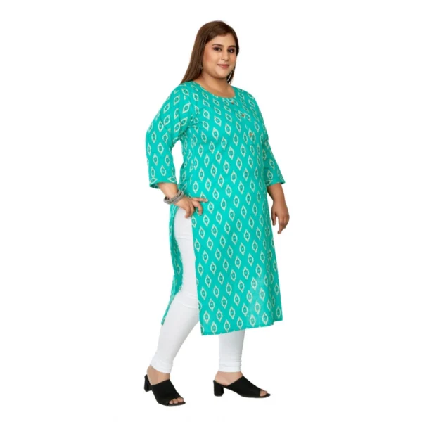 Women's Casual 3/4th Sleeve Ikkat Printed Pure Cotton Straight Kurti (Turquoise) - Image 7