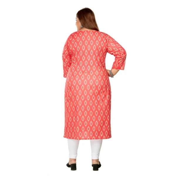 Women's Casual 3/4th Sleeve Ikkat Printed Pure Cotton Straight Kurti (Pink) - Image 4