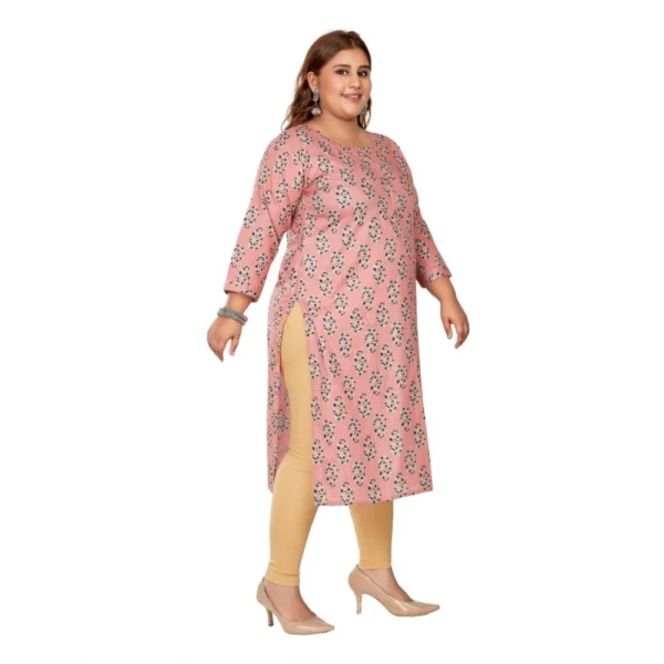 Women's Casual 3/4th Sleeve Golden Foil Printed Pure Cotton Straight Kurti (Corel Pink) - Image 7