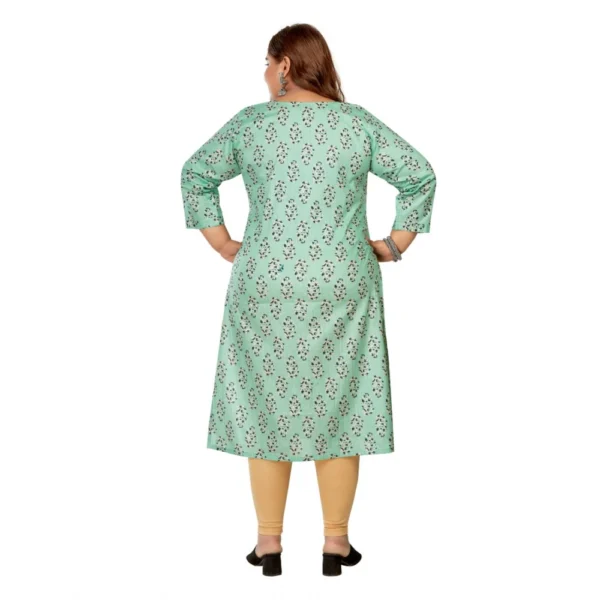 Women's Casual 3/4th Sleeve Golden Foil Printed Pure Cotton Straight Kurti (Pista Green) - Image 4