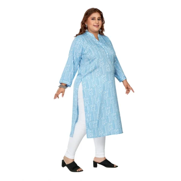 Women's Casual 3/4th Sleeve Full printed Imported Synthetix Straight Kurti (Blue) - Image 7