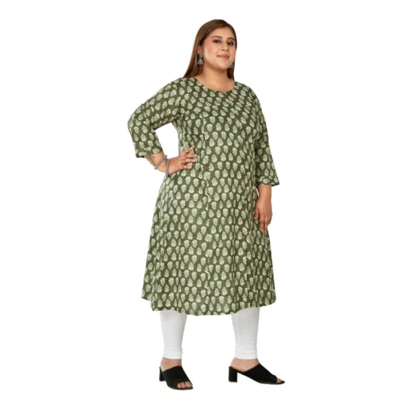 Women's Casual 3/4th Sleeve Printed Pure Cotton Prince Cut A-Line Kurti (Green) - Image 7