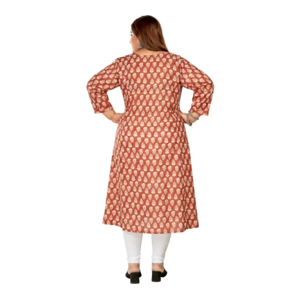 Women's Casual 3/4th Sleeve Printed Pure Cotton Prince Cut A-Line Kurti (Red) - Image 4