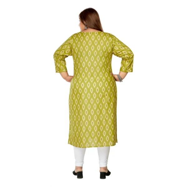 Women's Casual 3/4th Sleeve Ikkat Printed Pure Cotton Straight Kurti (Pista Green) - Image 4
