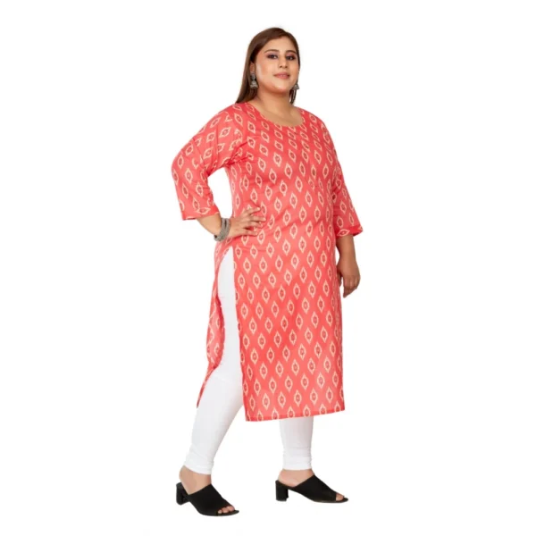 Women's Casual 3/4th Sleeve Ikkat Printed Pure Cotton Straight Kurti (Pink) - Image 7