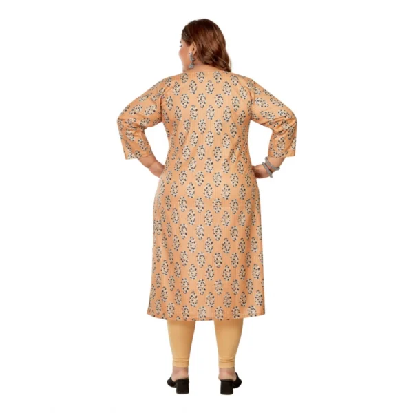 Women's Casual 3/4th Sleeve Golden Foil Printed Pure Cotton Straight Kurti (Light Orange) - Image 4