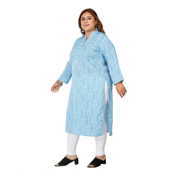 Women's Casual 3/4th Sleeve Full printed Imported Synthetix Straight Kurti (Blue) - Image 5