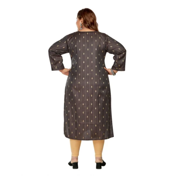 Women's Casual 3/4th Sleeve Golden Embroided Cotton Mix Straight Kurti (Dark Grey) - Image 4