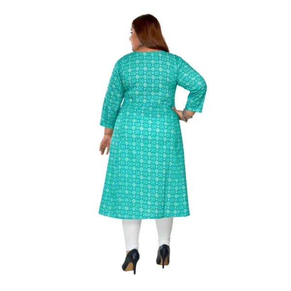 Women's Casual 3/4th Sleeve Regular Printed Pure Cotton Prince Cut A-Line Kurti (Turquoise) - Image 4