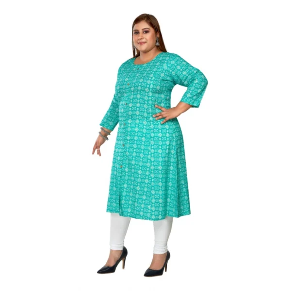Women's Casual 3/4th Sleeve Regular Printed Pure Cotton Prince Cut A-Line Kurti (Turquoise) - Image 5