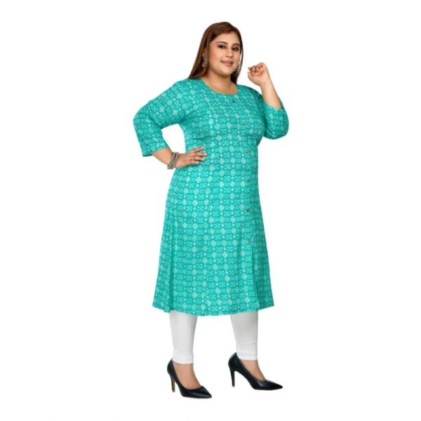 Women's Casual 3/4th Sleeve Regular Printed Pure Cotton Prince Cut A-Line Kurti (Turquoise) - Image 7
