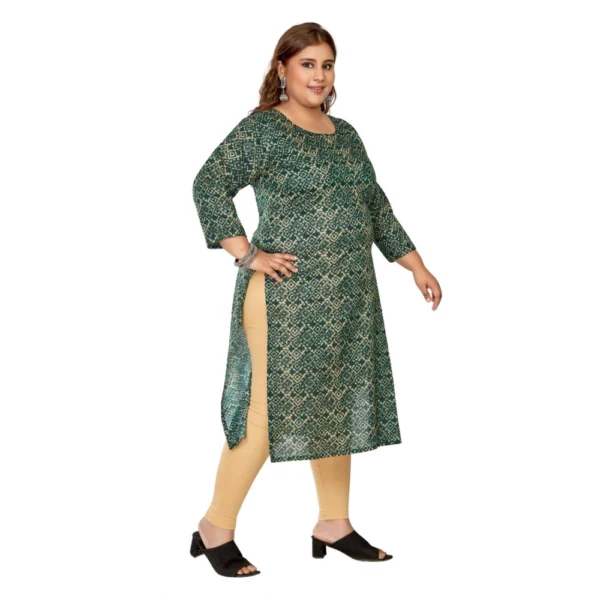 Women's Casual 3/4th Sleeve Golden Foil Printed Capsule Cotton Straight Kurti (Dark Green) - Image 7