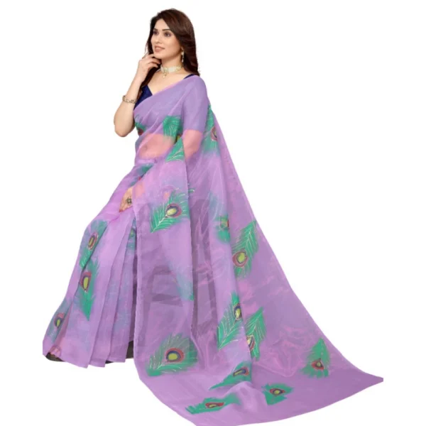 Women's Organza Floral Pattern Sarees (Lavendor, 5-6 Mtrs) - Image 2