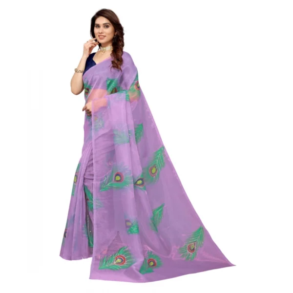 Women's Organza Floral Pattern Sarees (Lavendor, 5-6 Mtrs) - Image 3