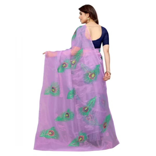 Women's Organza Floral Pattern Sarees (Lavendor, 5-6 Mtrs) - Image 4