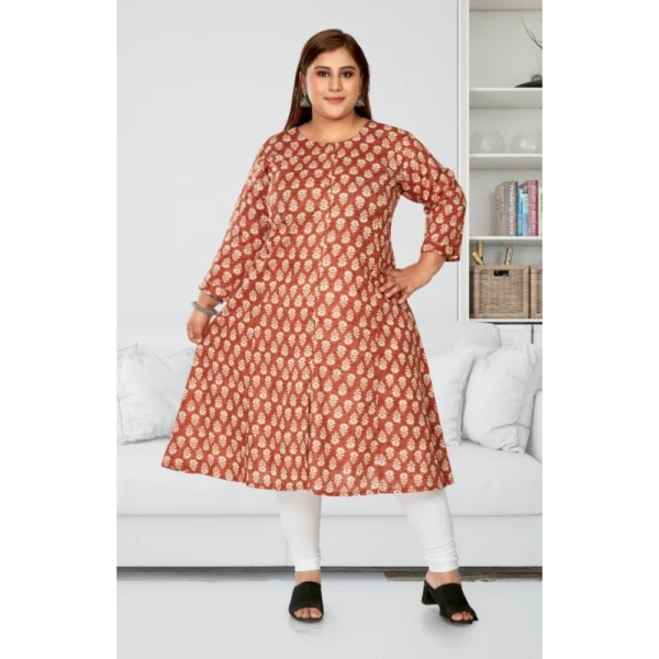 Women's Casual 3/4th Sleeve Printed Pure Cotton Prince Cut A-Line Kurti (Red) - Image 2