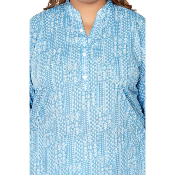 Women's Casual 3/4th Sleeve Full printed Imported Synthetix Straight Kurti (Blue) - Image 3