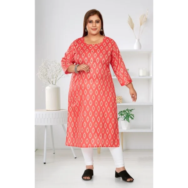 Women's Casual 3/4th Sleeve Ikkat Printed Pure Cotton Straight Kurti (Pink) - Image 2