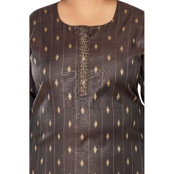 Women's Casual 3/4th Sleeve Golden Embroided Cotton Mix Straight Kurti (Dark Grey) - Image 3