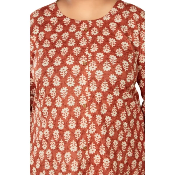 Women's Casual 3/4th Sleeve Printed Pure Cotton Prince Cut A-Line Kurti (Red) - Image 3