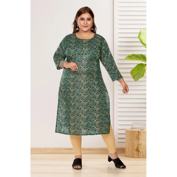 Women's Casual 3/4th Sleeve Golden Foil Printed Capsule Cotton Straight Kurti (Dark Green) - Image 2