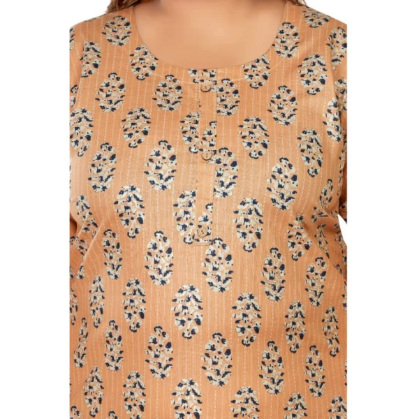 Women's Casual 3/4th Sleeve Golden Foil Printed Pure Cotton Straight Kurti (Light Orange) - Image 3