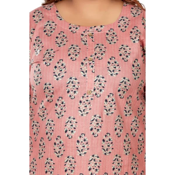 Women's Casual 3/4th Sleeve Golden Foil Printed Pure Cotton Straight Kurti (Corel Pink) - Image 3