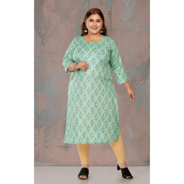 Women's Casual 3/4th Sleeve Golden Foil Printed Pure Cotton Straight Kurti (Pista Green) - Image 2