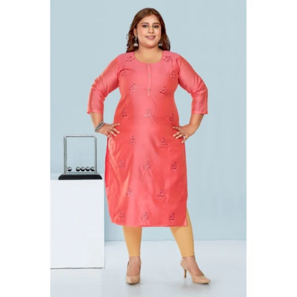 Women's Casual 3/4th Sleeve Mirror Embroided Rayon Straight Kurti (Pink) - Image 2