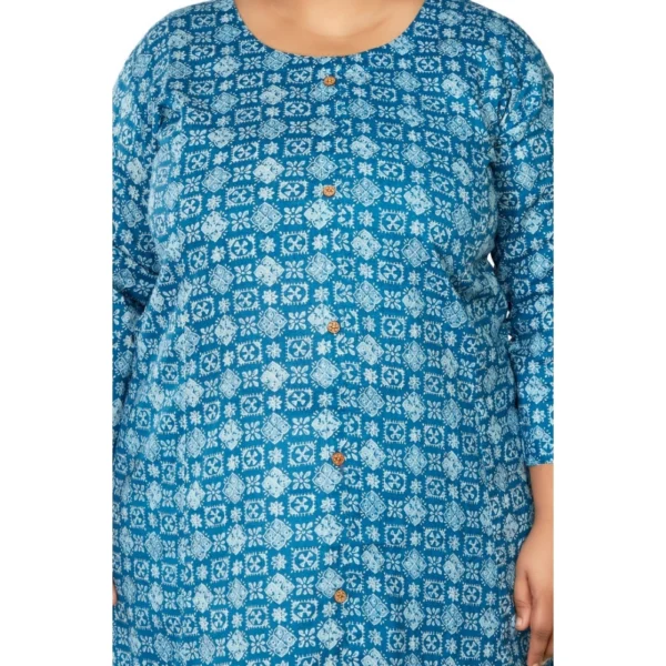 Women's Casual 3/4th Sleeve Regular Printed Pure Cotton Prince Cut A-Line Kurti (Blue) - Image 3