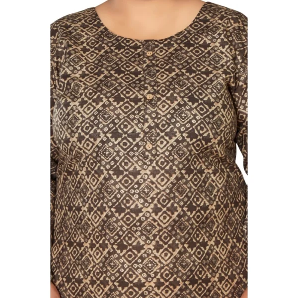 Women's Casual 3/4th Sleeve Golden Foil Printed Capsule Cotton Straight Kurti (Brown) - Image 3