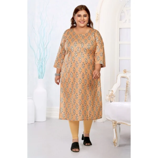 Women's Casual 3/4th Sleeve Golden Foil Printed Pure Cotton Straight Kurti (Light Orange) - Image 2