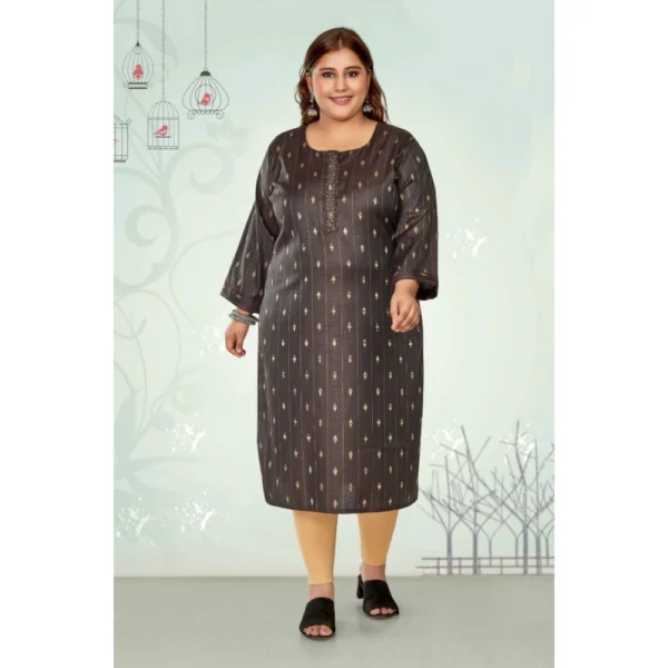 Women's Casual 3/4th Sleeve Golden Embroided Cotton Mix Straight Kurti (Dark Grey) - Image 2