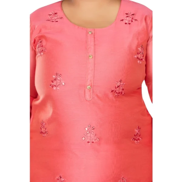 Women's Casual 3/4th Sleeve Mirror Embroided Rayon Straight Kurti (Pink) - Image 3