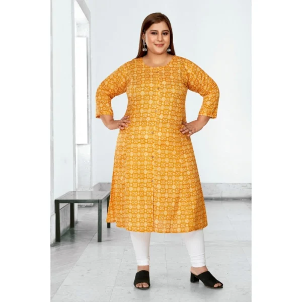 Women's Casual 3/4th Sleeve Regular Printed Pure Cotton Prince Cut A-Line Kurti (Yellow) - Image 2