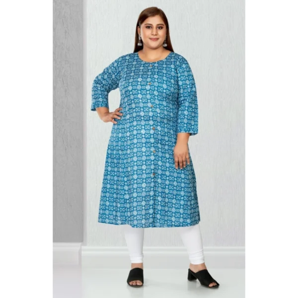Women's Casual 3/4th Sleeve Regular Printed Pure Cotton Prince Cut A-Line Kurti (Blue) - Image 2
