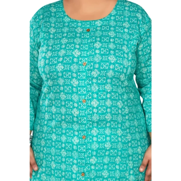 Women's Casual 3/4th Sleeve Regular Printed Pure Cotton Prince Cut A-Line Kurti (Turquoise) - Image 3