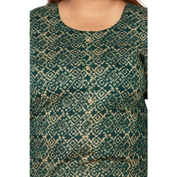 Women's Casual 3/4th Sleeve Golden Foil Printed Capsule Cotton Straight Kurti (Dark Green) - Image 3