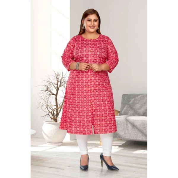 Women's Casual 3/4th Sleeve Regular Printed Pure Cotton Prince Cut A-Line Kurti (Pink) - Image 2
