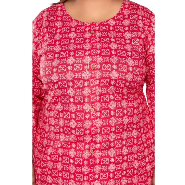 Women's Casual 3/4th Sleeve Regular Printed Pure Cotton Prince Cut A-Line Kurti (Pink) - Image 3