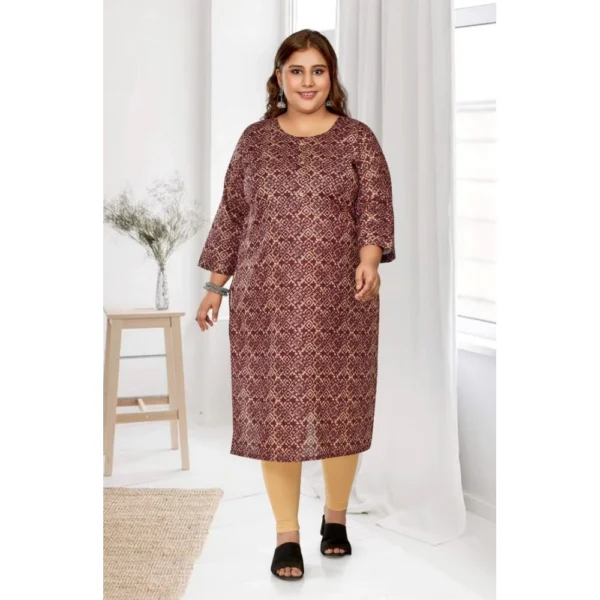 Women's Casual 3/4th Sleeve Golden Foil Printed Capsule Cotton Straight Kurti (Maroon) - Image 2