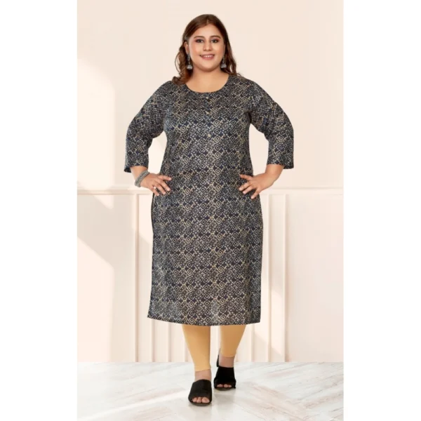 Women's Casual 3/4th Sleeve Golden Foil Printed Capsule Cotton Straight Kurti (Navy Blue) - Image 2