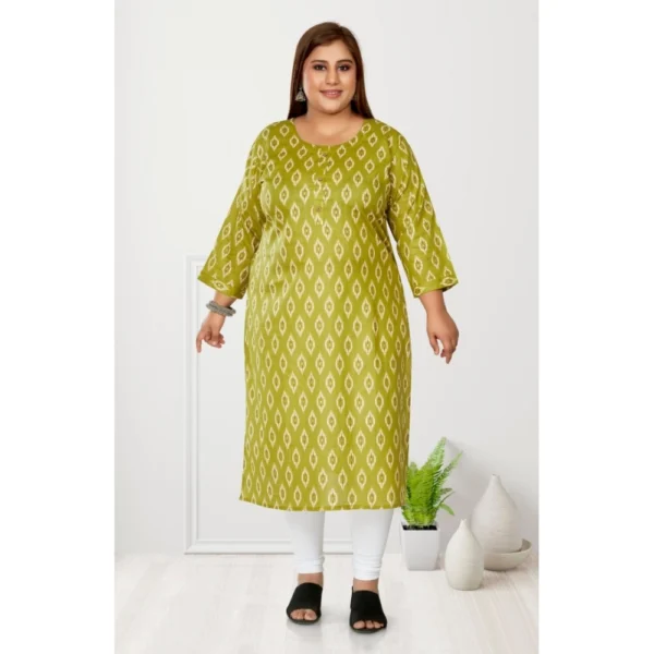 Women's Casual 3/4th Sleeve Ikkat Printed Pure Cotton Straight Kurti (Pista Green) - Image 2